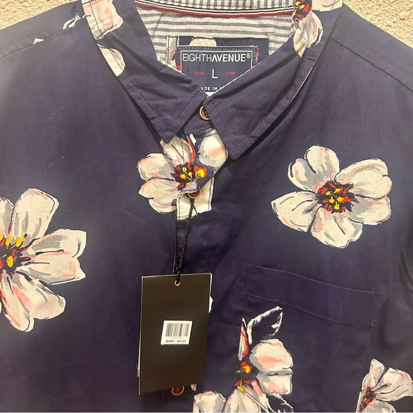Eighth Avenue Long Sleeve Navy and Floral Men’s Button-Up Shirt Size L NWT - Picture 2 of 7